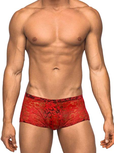Mini Shorts Stretch Lace Small Red - Seductions Store